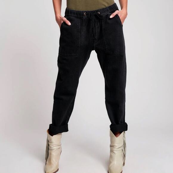 One Teaspoon | Women’s Shabbies Drawstring Boyfriend Worn Black Jeans Denim Pant - Picture 2 of 11